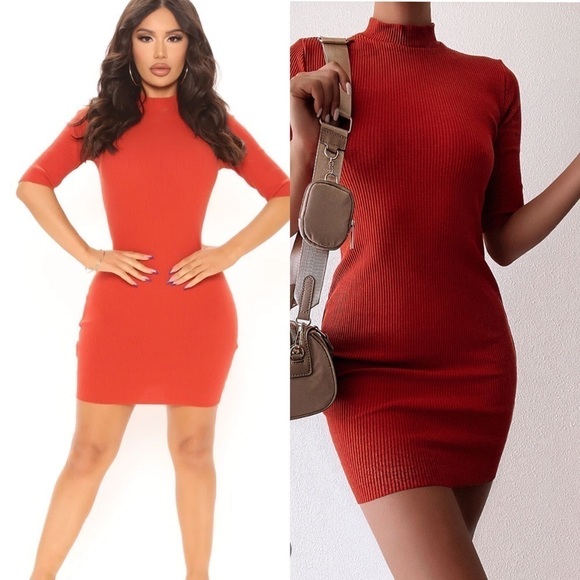 FASHION Nova Rust Find Your Own Sass Ribbed Mini Dress. Size S & M - Picture 1 of 1
